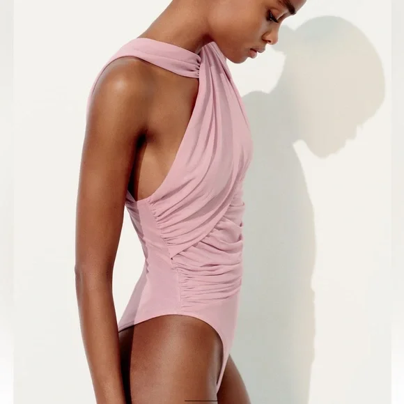Zara | Tops | Zara Draped Asymmetrical Tulle Bodysuit | Poshmark